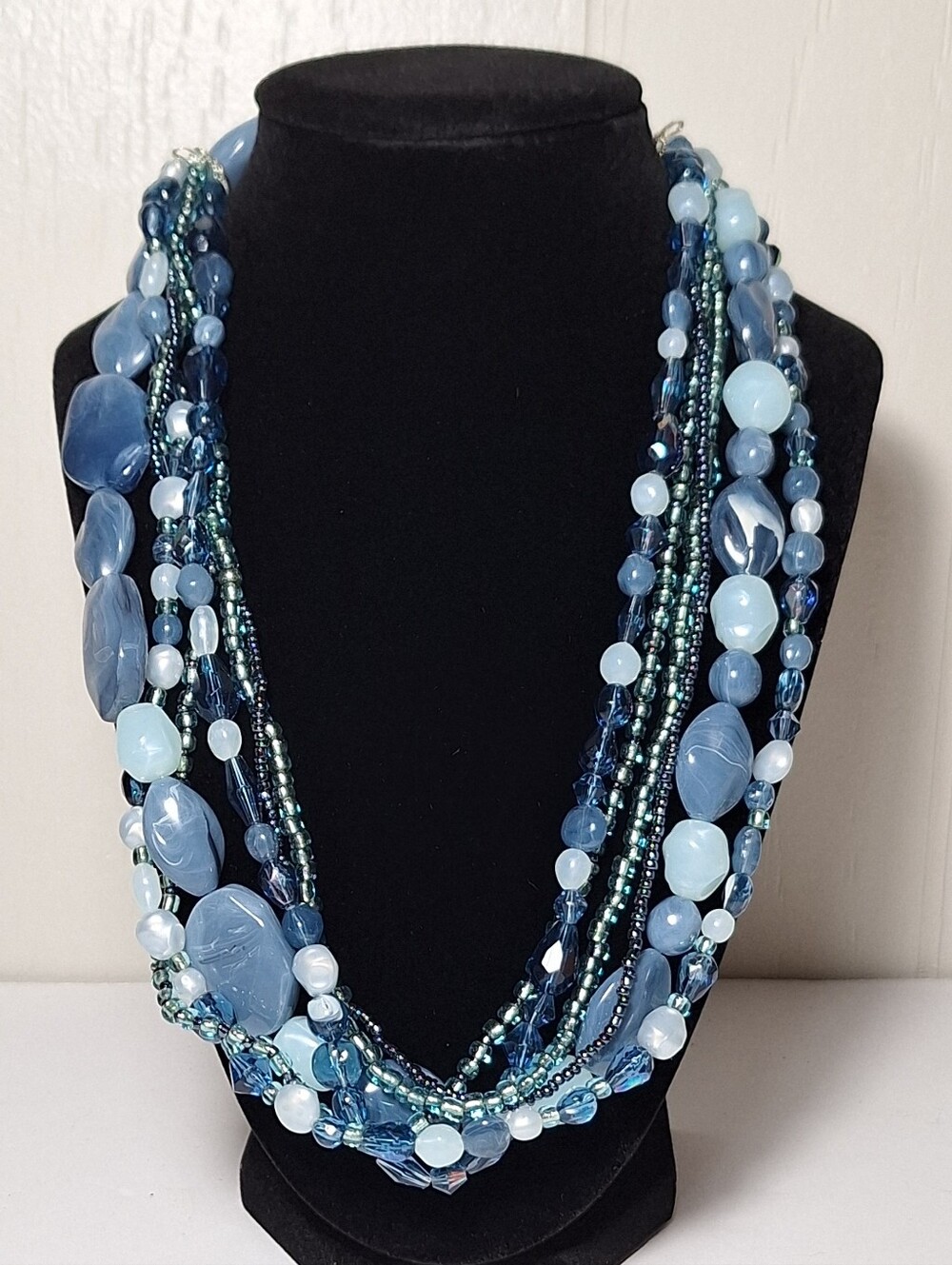 Multi-Strand Blue Beaded Necklace - Picture 2 of 4